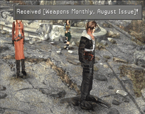 Picking up Weapons Monthly, August Issue at the entrance to Trabia Garden