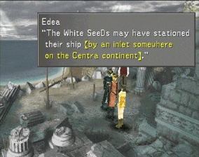 Edea suggesting where the team can find the White SeeD Ship in the Centra continent