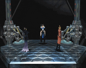 Squall, Quistis and Edea on the pathway to Esthar