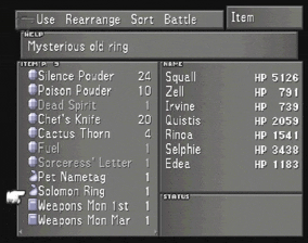 Using the Solomon Ring form the inventory screen