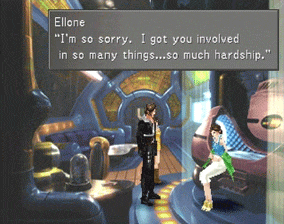 Squall speaking to Ellone in the Lunar Base