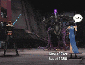 Squall and Rinoa battling against a purple Propagator