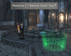 Picking up the Treasure Vault Key near the courtyard