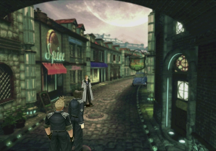 Squall, Seifer and Zell running through the streets of Dollet