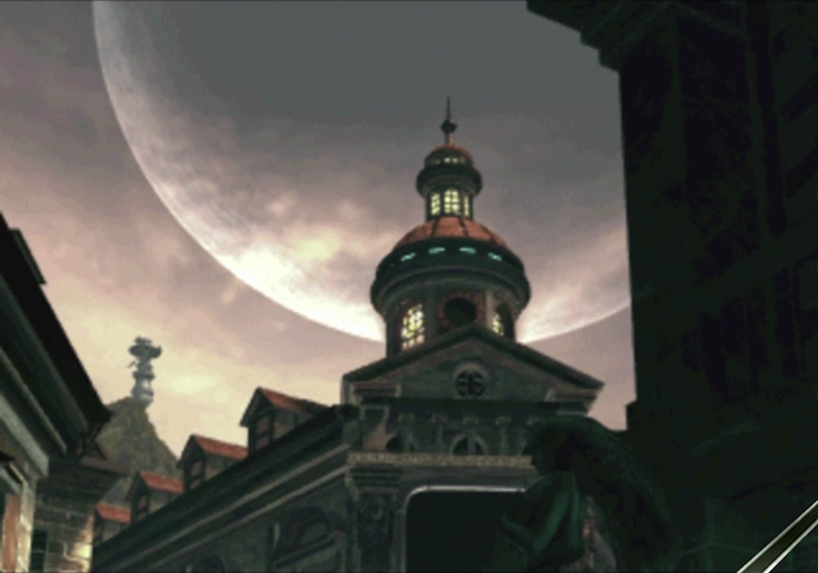 The moon above the town square of Dollet