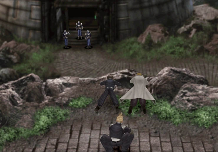 Seifer, Squall and Zell hiding just outside the communication tower