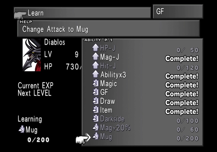 Selecting Mug from Diablos Guardian Force abilities