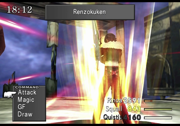 Squall using Renzokuken against a Tonberry