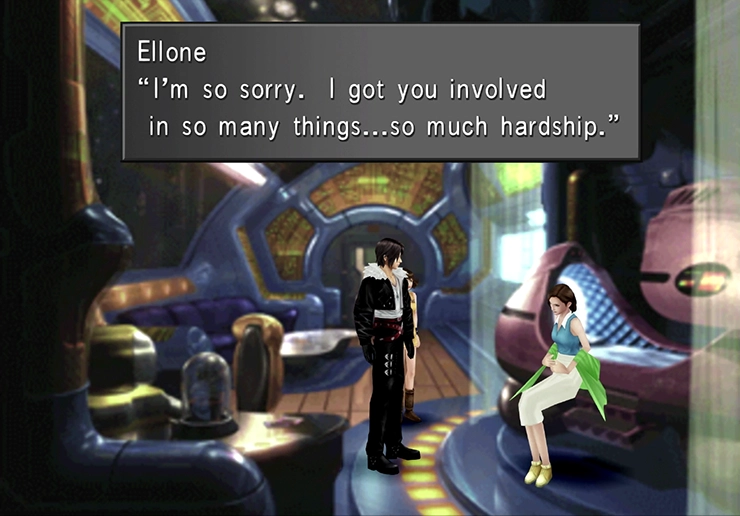 Ellone apologizing to Squall aboard the Lunar Base