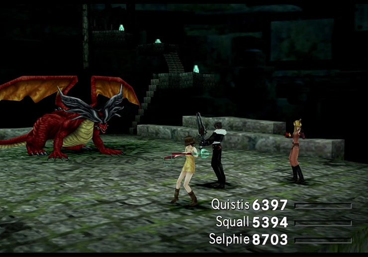 Battle against one of the Ruby Dragons on the way down to Ultima Weapon