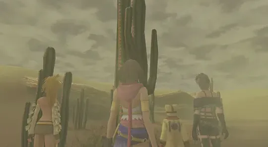 Cutscene of Yuna, Rikku, and Paine meeting with Marlena