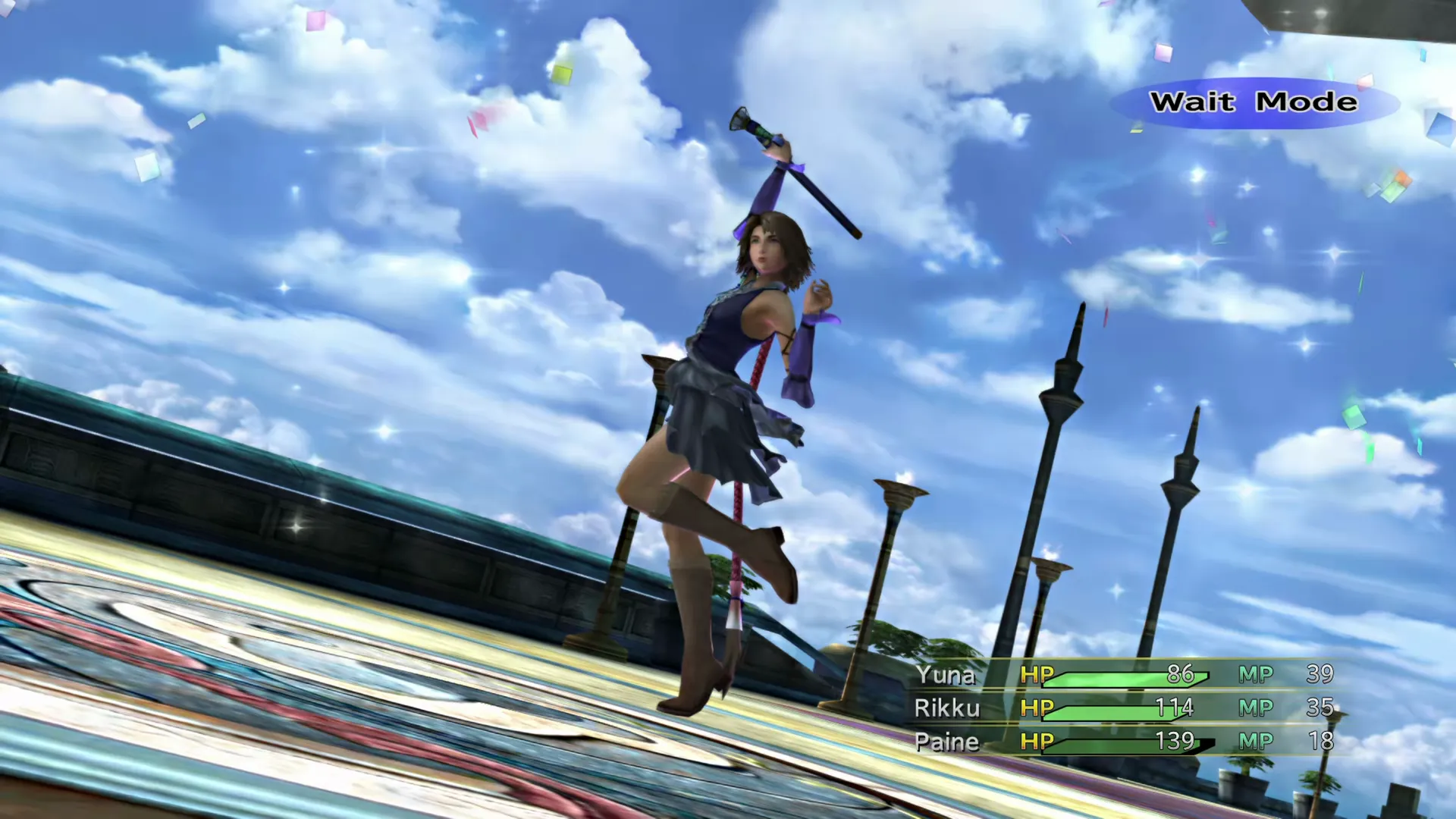 Yuna completing her transformation into the Songstress Dressphere
