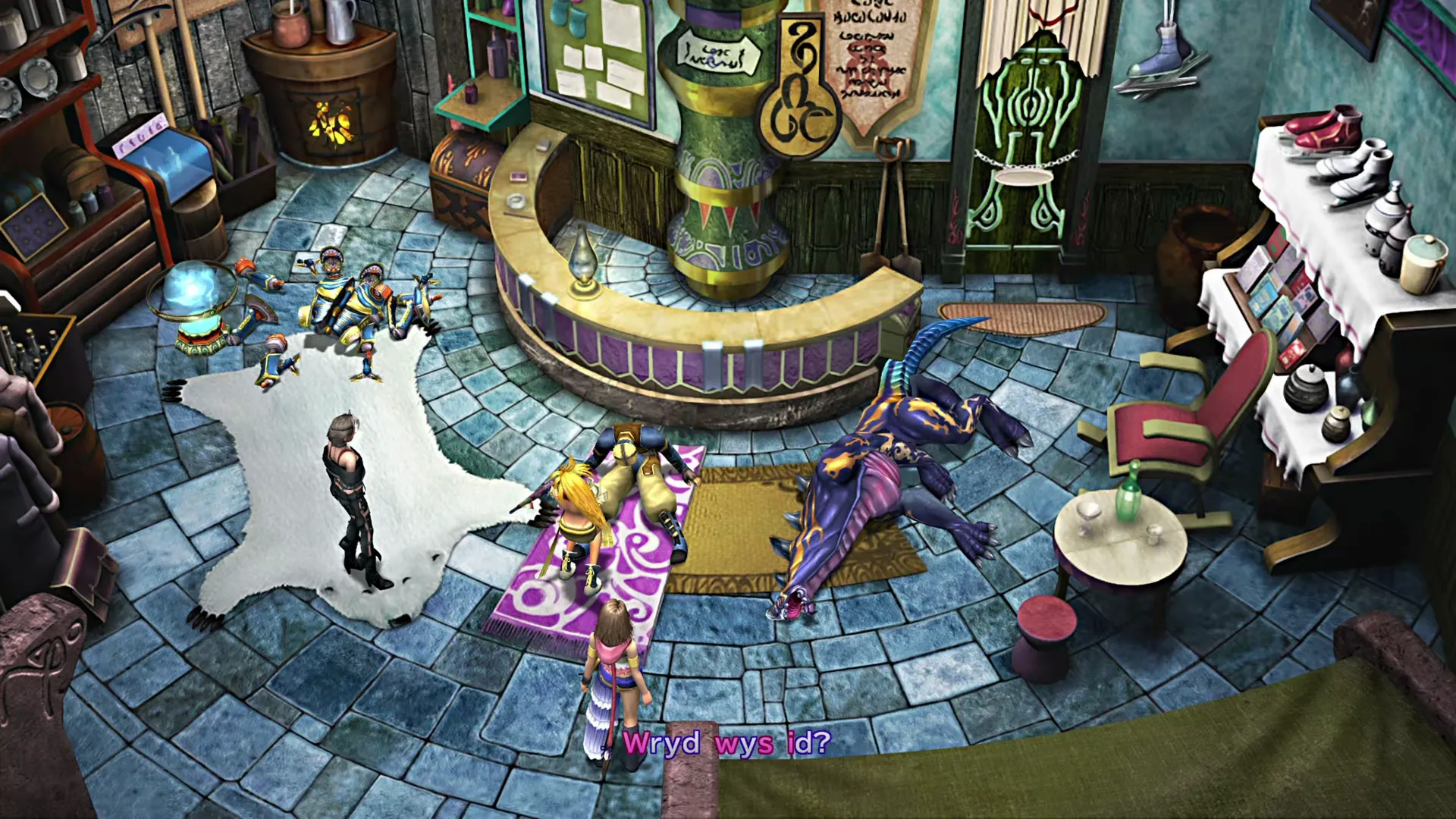 Entering the Travel Agency at Macalania Lake after the fiend ambush