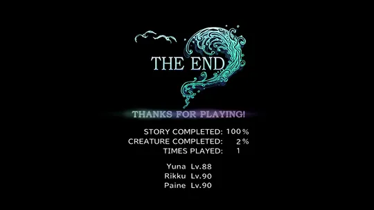 The ending screen reading Story Completed: 100%
