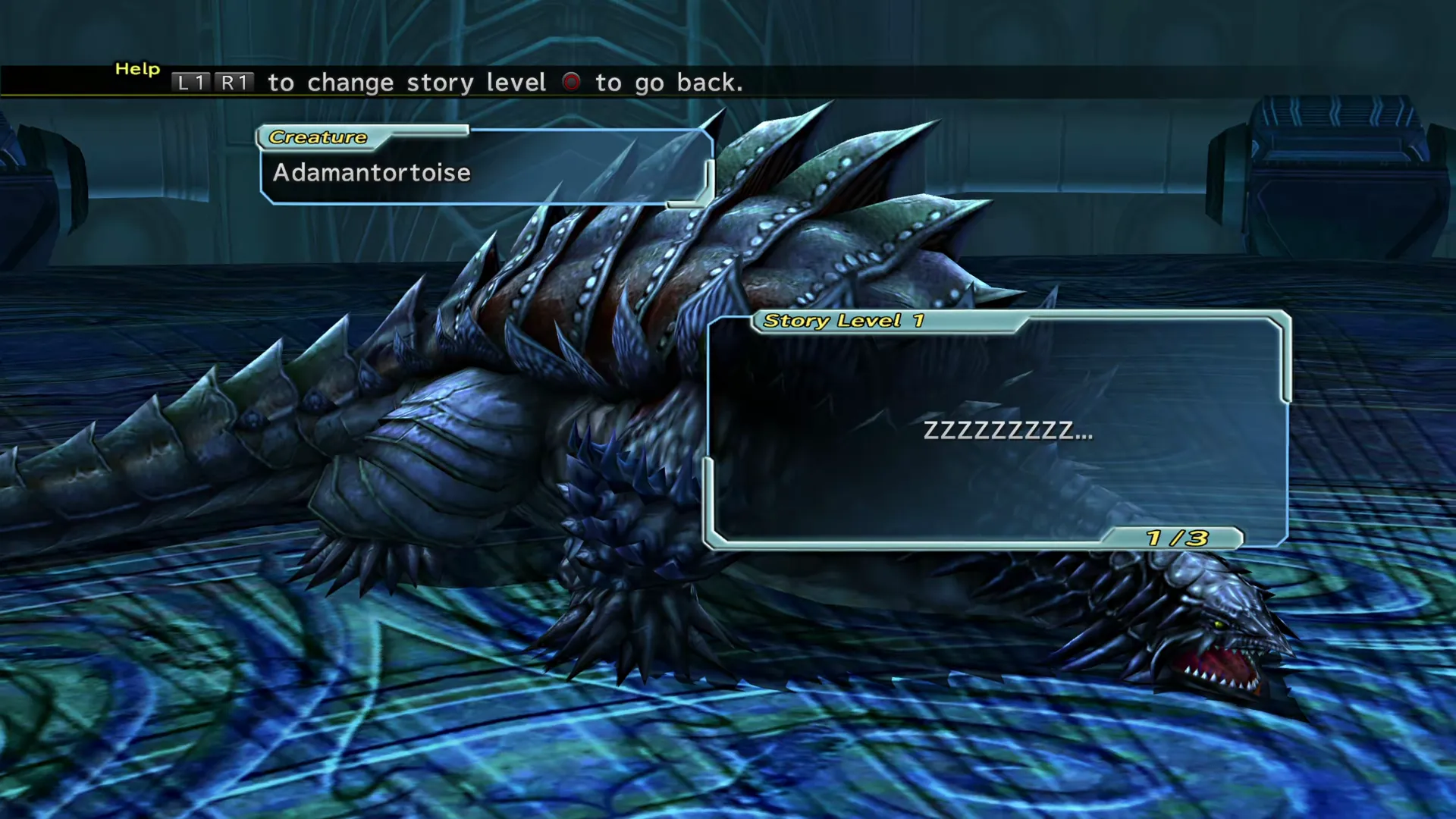 Viewing the Creature History story level 1 for Adamantortoise in the Creature Creator