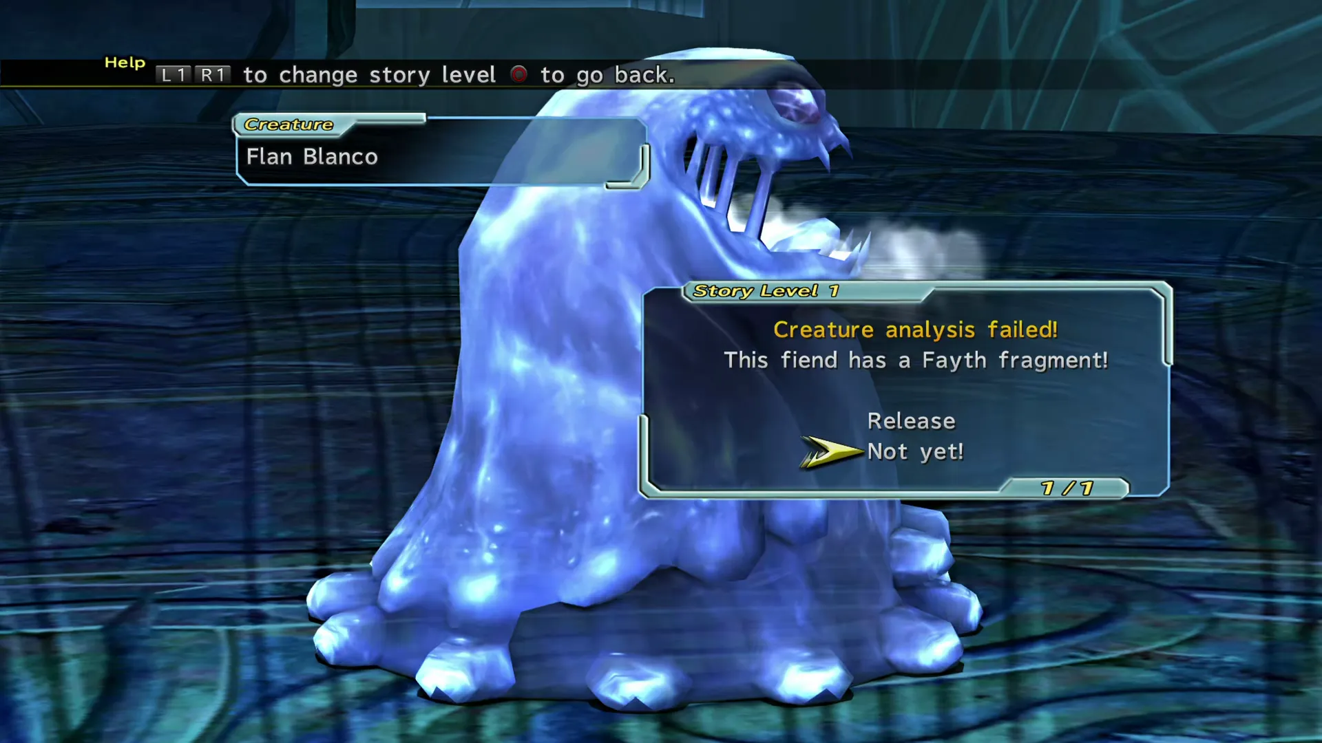 Viewing Flan Blanco’s Creature History which includes a Fayth Fragment