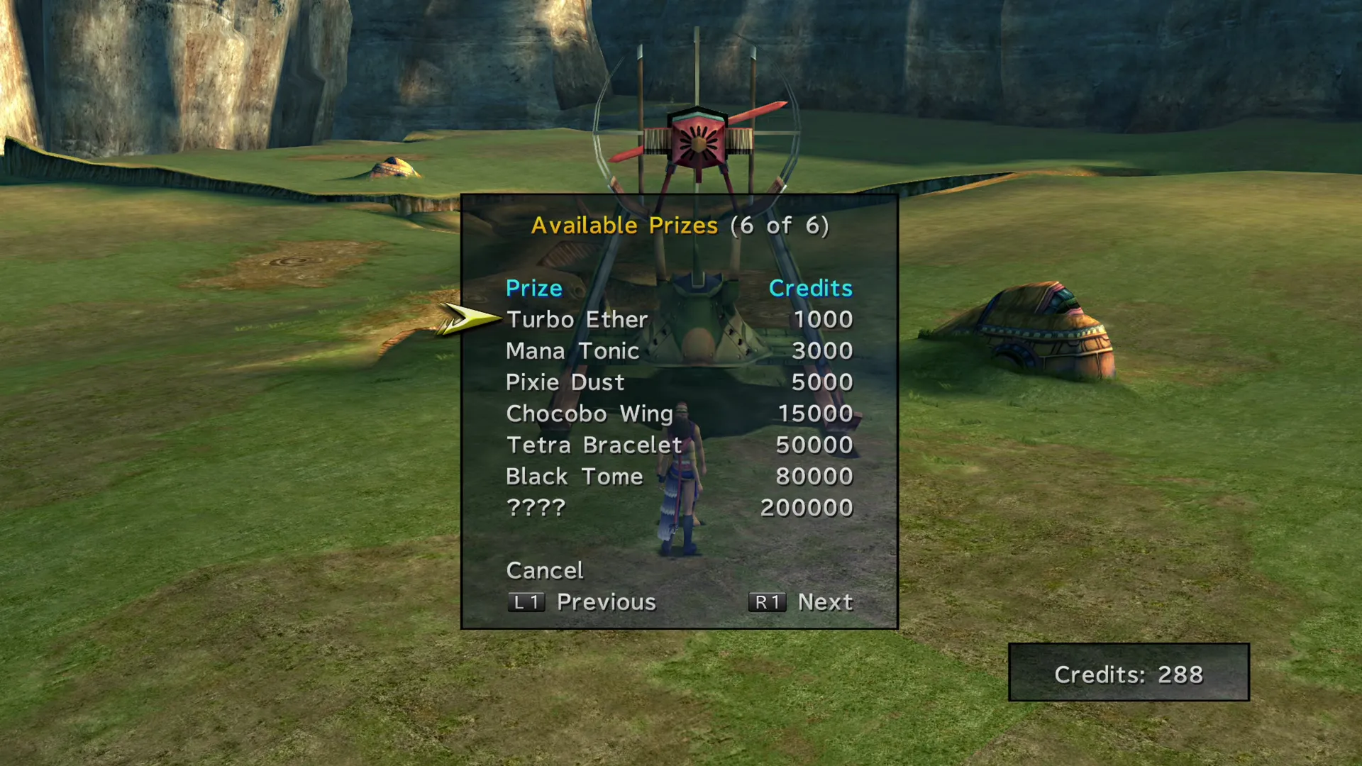 A list of prizes you can exchange your credits for