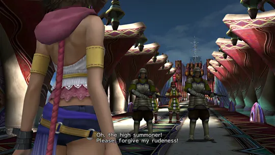 New Yevon Soldiers welcoming Yuna and her crew to Bevelle
