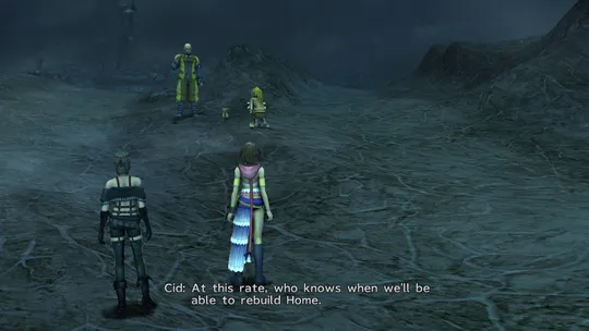 Talking with Cid near the Travel Agency in the Thunder Plains