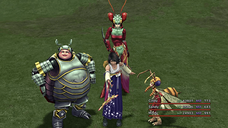 Magus Sisters standing next to Yuna