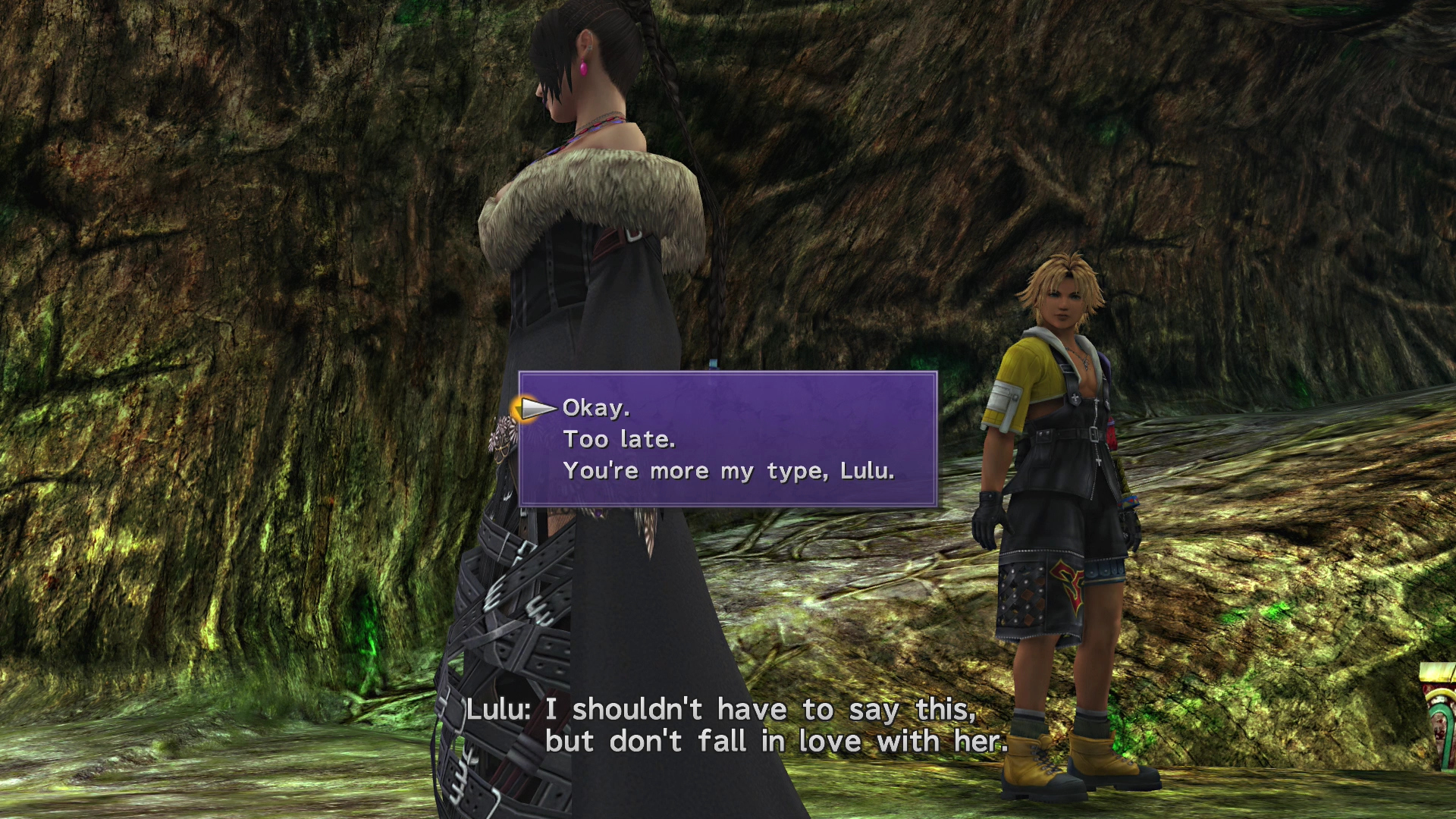 Tidus speaking with Lulu in Guadosalam