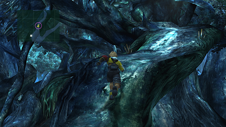 Tidus heading to the upper levels of Macalania Woods