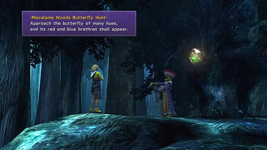 Speaking with the creature that begins the Butterfly Catcher side quest in Macalania Woods