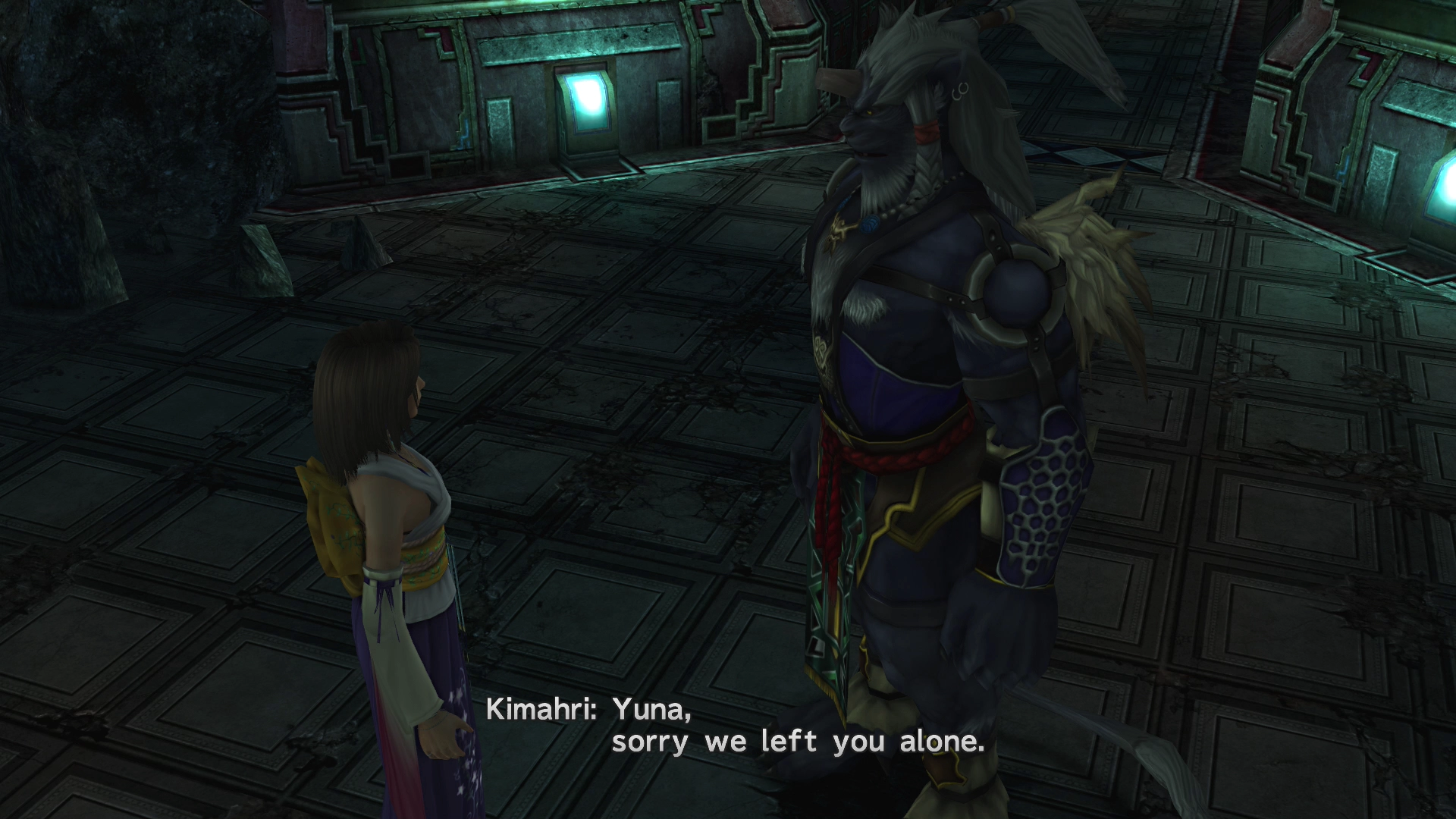 Yuna in the Via Purifico near a treasure chest