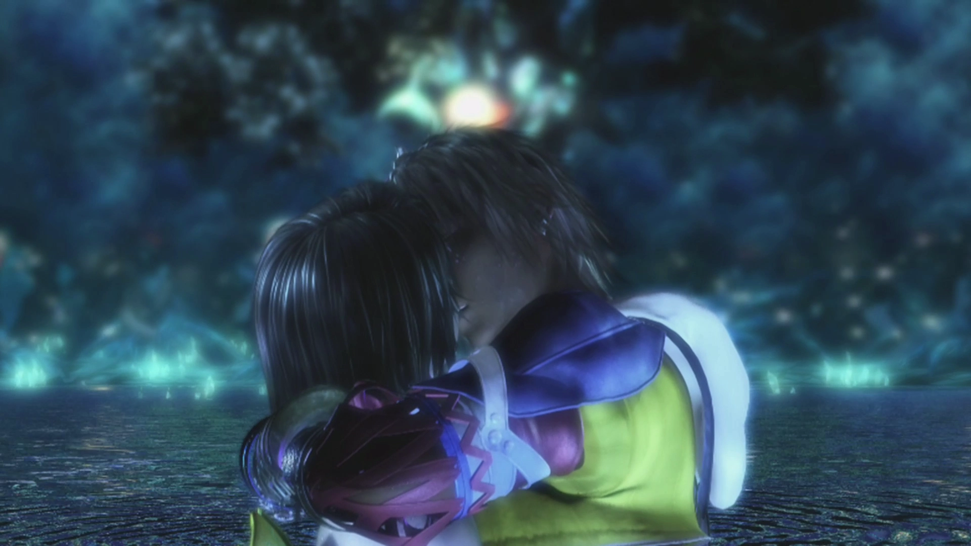 Tidus facing Yuna during the love scene cinematic