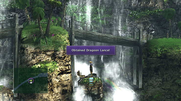 The Besaid Falls Save Sphere and treasure chest containing Dragoon Lance