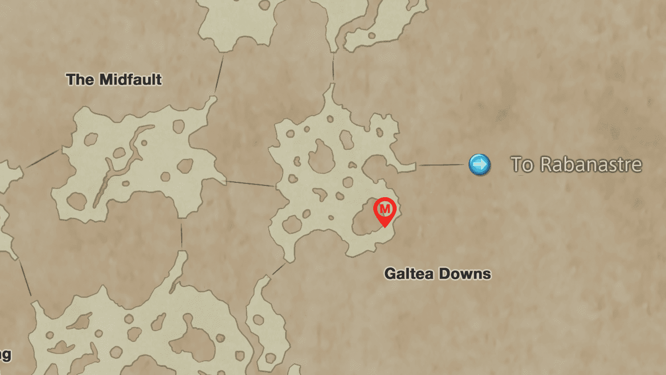 Map indicating where to find Thextera in the Dalmasca Westersands - Galtea Downs