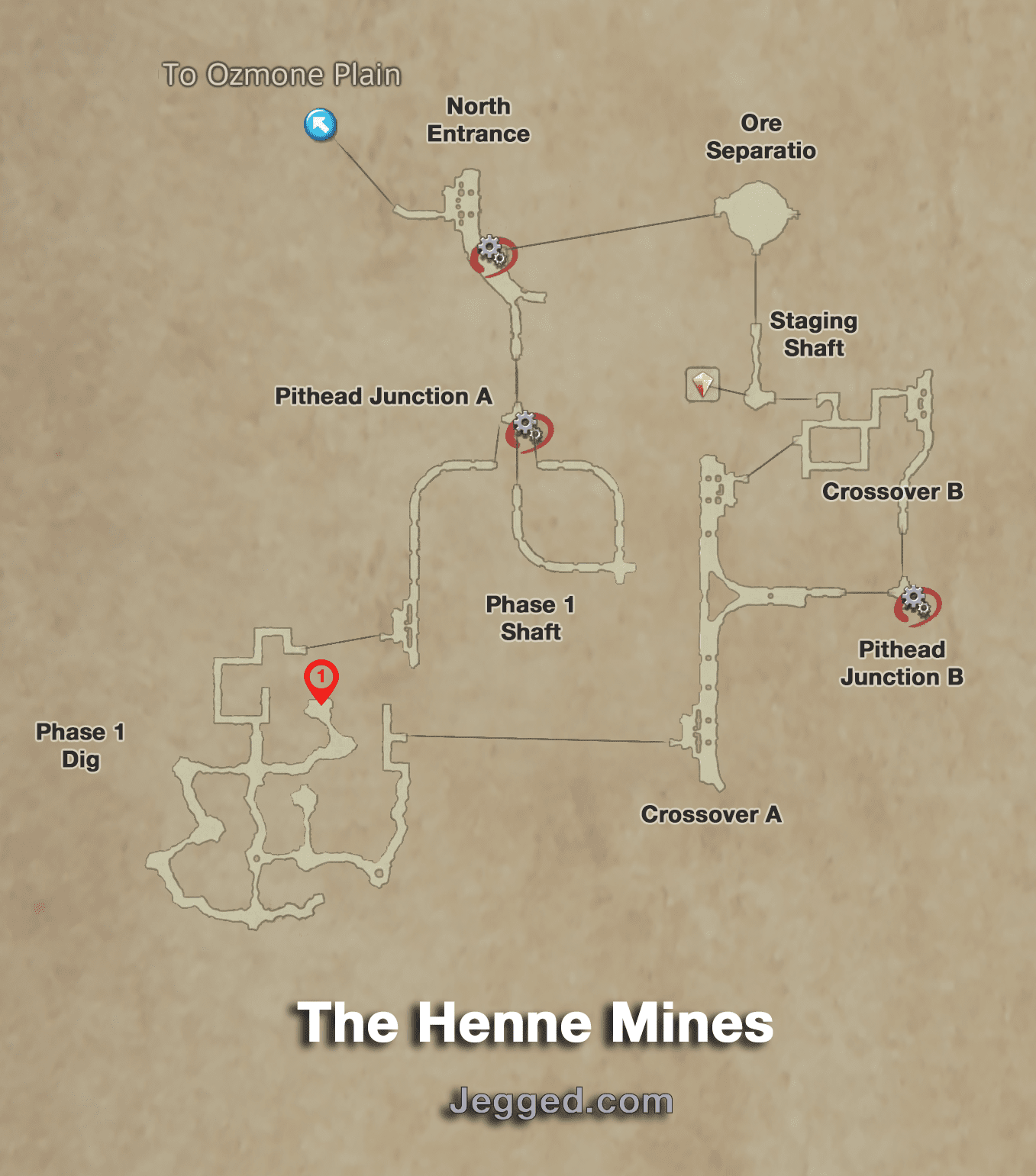 Map of the Henne Mines during the first visit