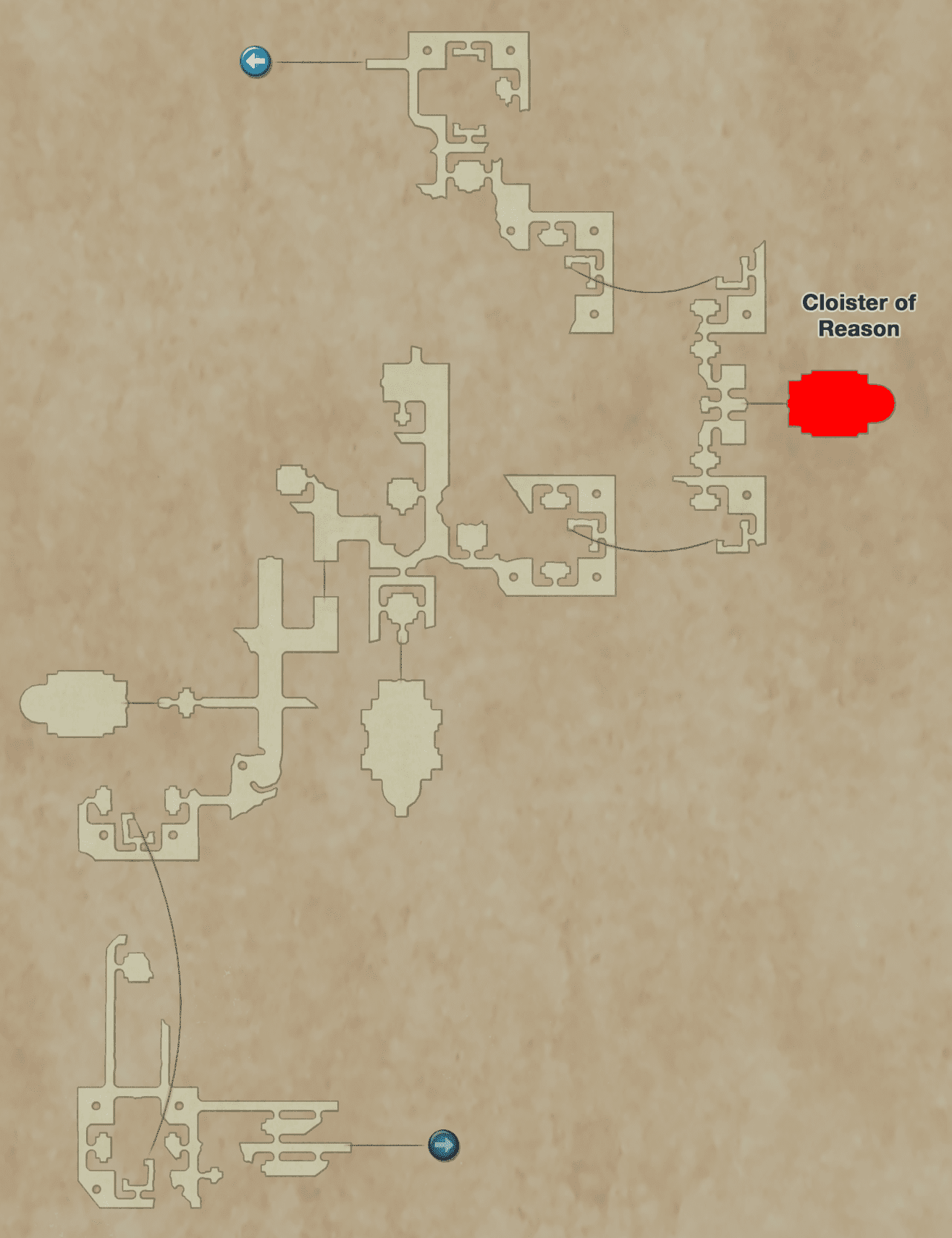 Map of the Necrohol of Nabudis with the Cloister of Reason - Fury location pointed out