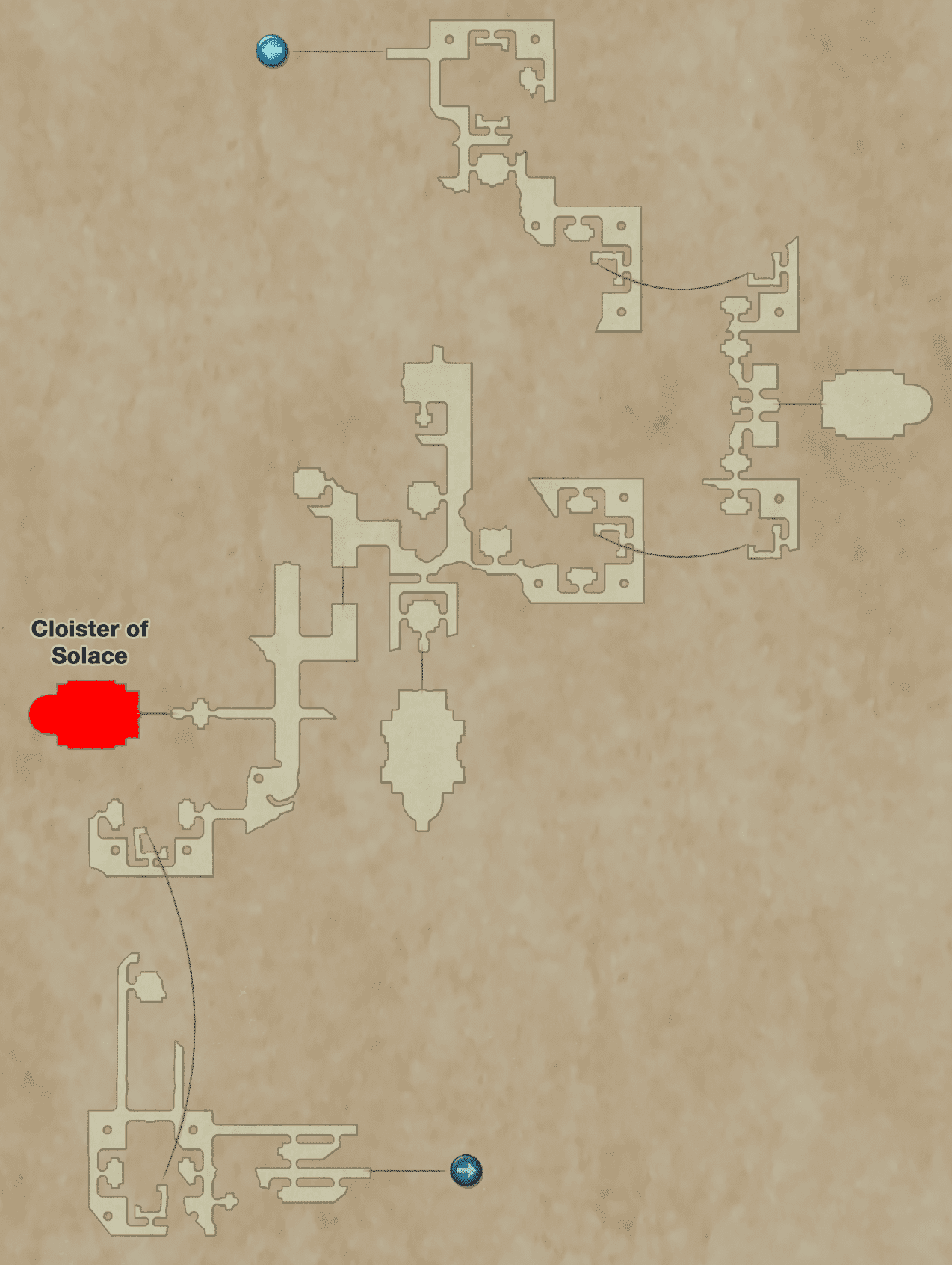 Map of the Necrohol of Nabudis with the Cloister of Solice - Humbaba Mistant location pointed out
