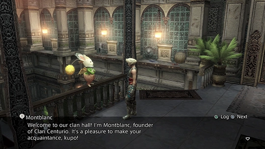 Speaking to Montblanc in the Clan Hall