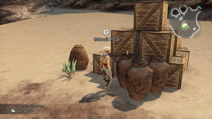 Small Phial on a crate in the Outpost of the Dalmasca Estersand