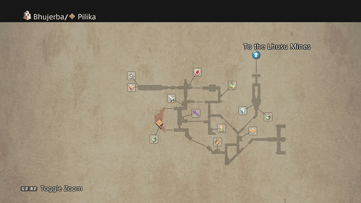 Map indicating where to find Pilika in the Khus Skygrounds