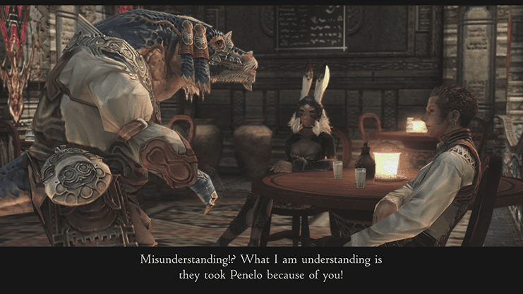 Finding Balthier and Fran in the Sandsea Tavern speaking to Migelo