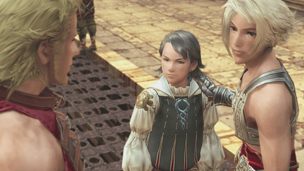 Vaan, Basch and Larsa / Lamont in the first cinematic in Bhujerba