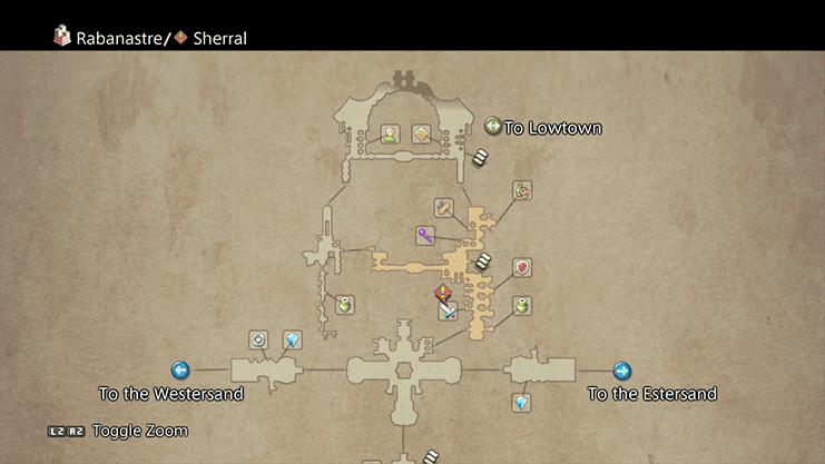 Map indicating where to find Sherral in Rabanastre