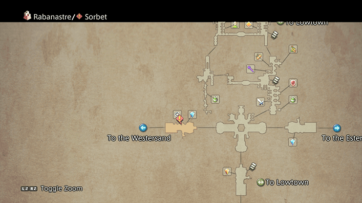 Map indicating where to find Sorbet in the Rabanastre
