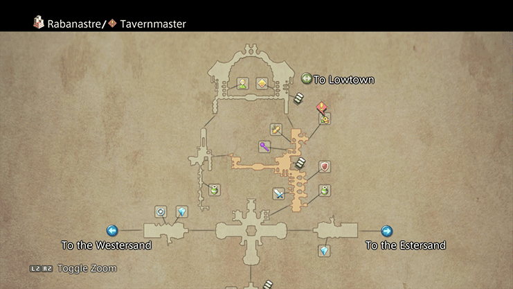 Map indicating where to find the Tavernmaster