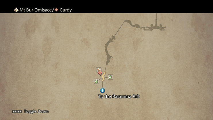 Map indicating where to find Gurdy at Mt Bur-Omisace