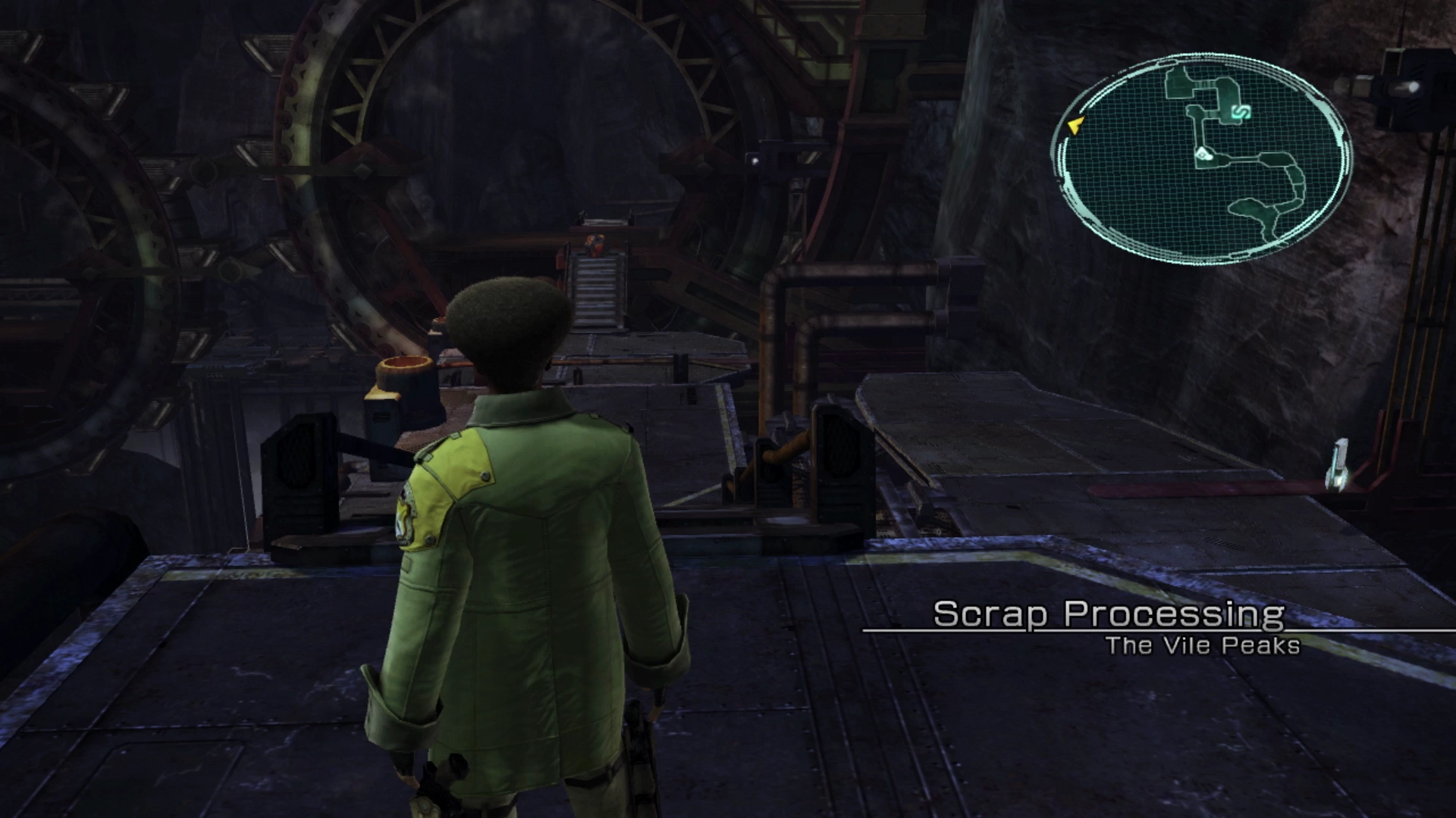 Sazh in the starting area of Scrap Processing