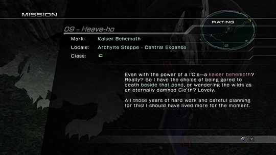 The objective overview screen for Mission 09 against Kaiser Behemoth