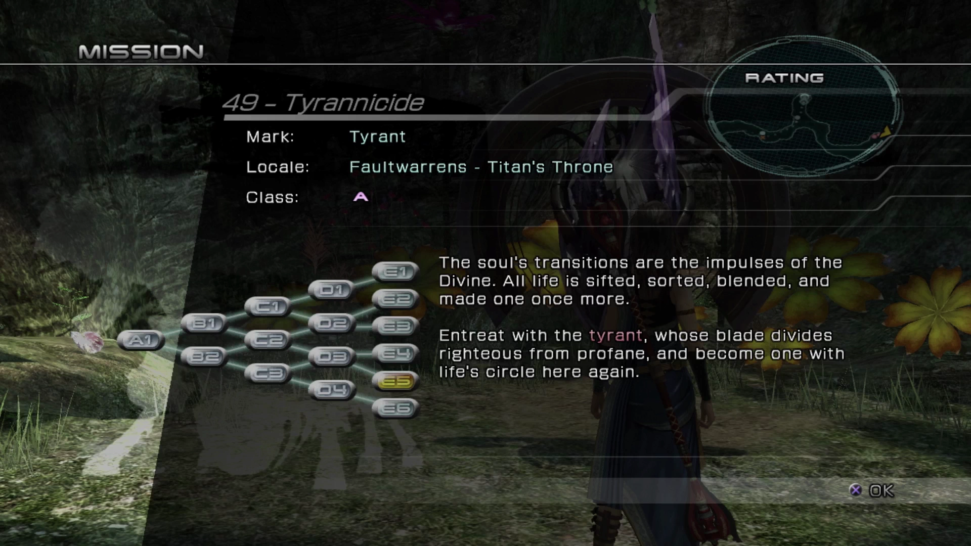 The objective overview screen for Mission 49 against Tyrant