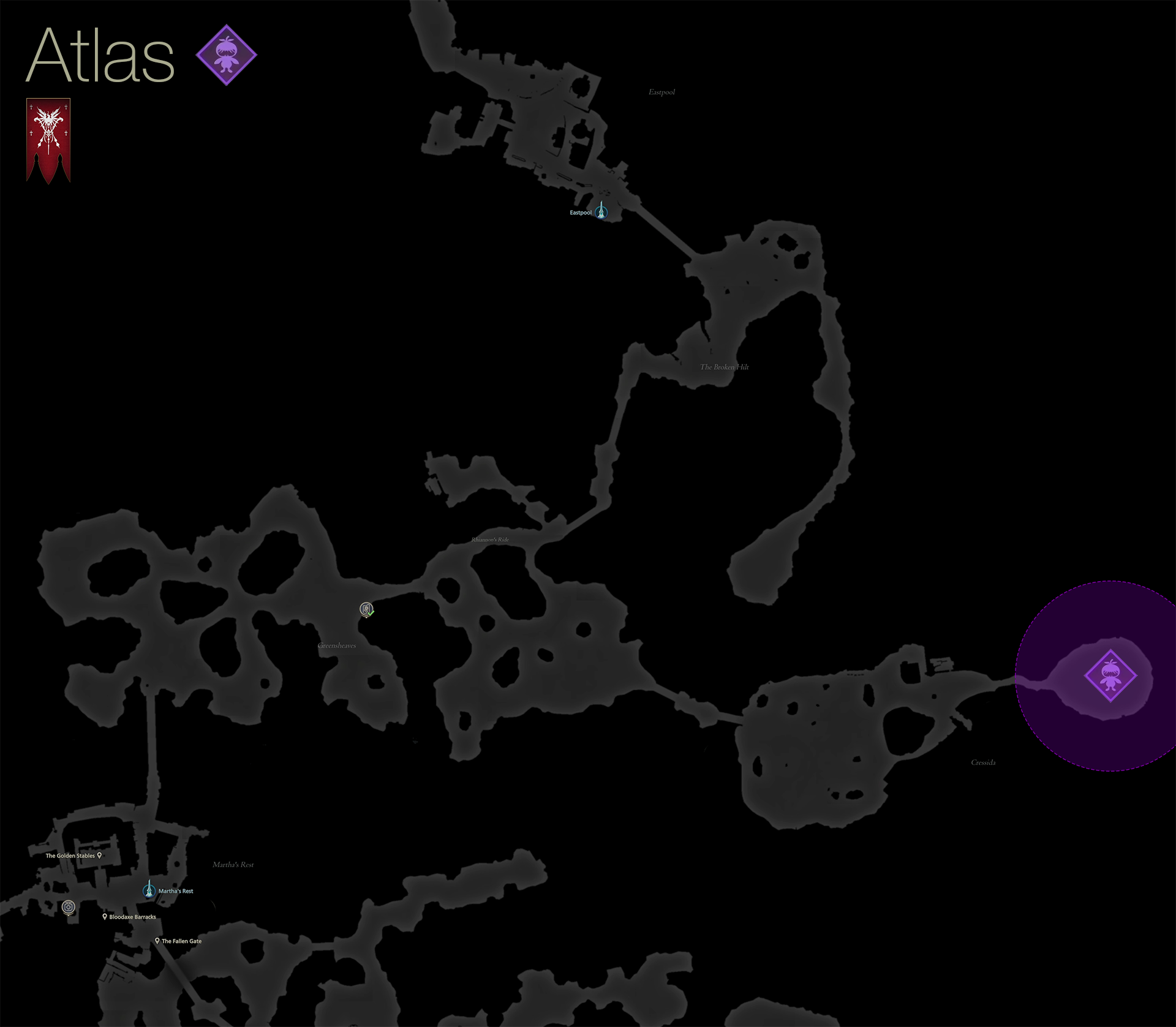 Map showing the location of the Notorious Mark, Atlas, in the Cressidia area of Rosaria