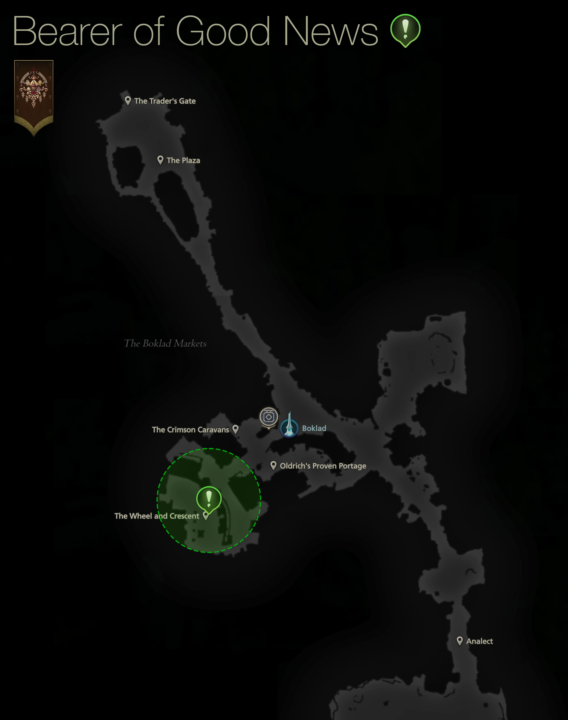 Map showing the location of Ondrej who initiates the Bearer of Good News quest in Boklad