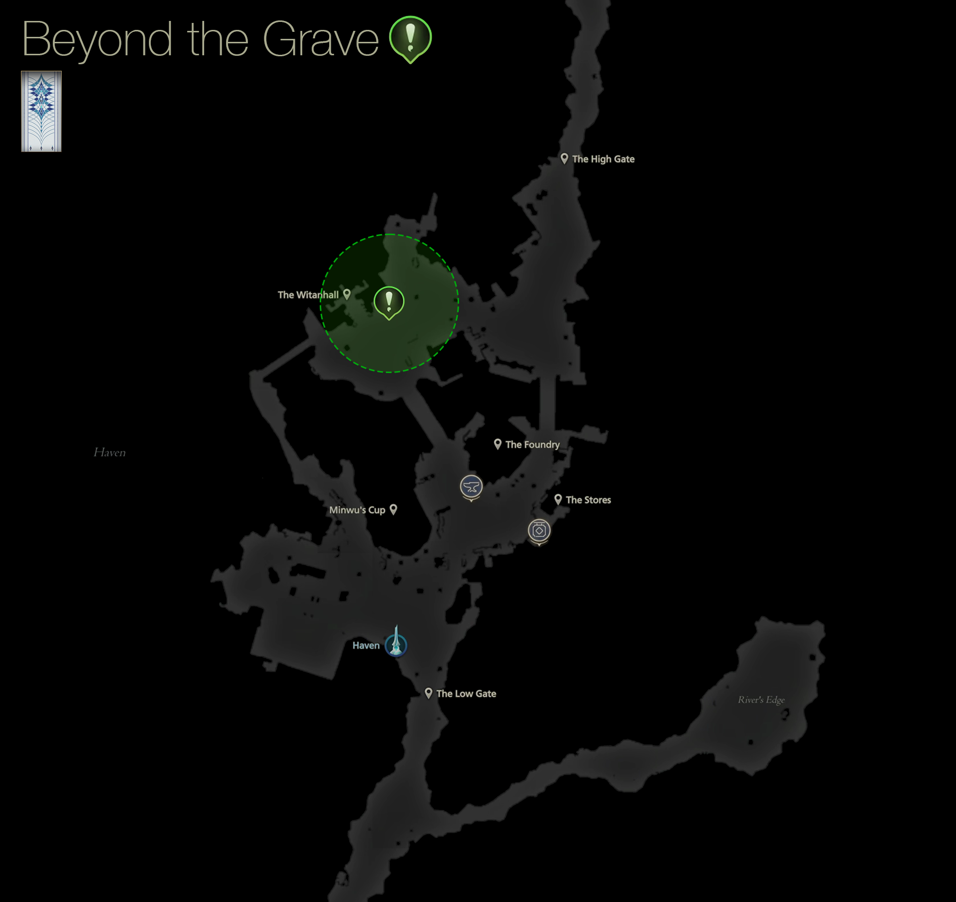 Map showing the location of Delina who initiates the Beyond the Grave quest in Haven