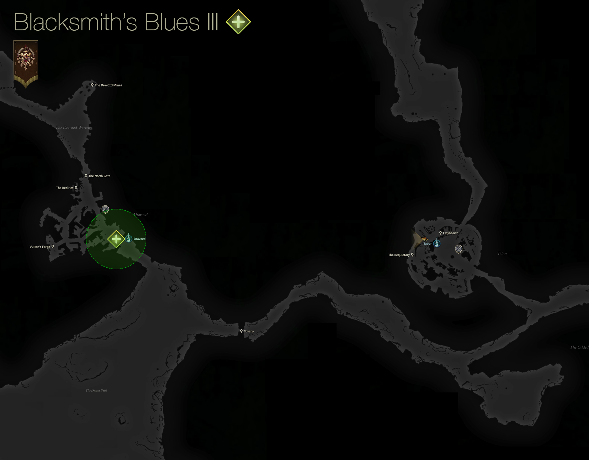 Map showing the location of Dravozd which is one of the quest objectives for Blacksmith’s Blues III